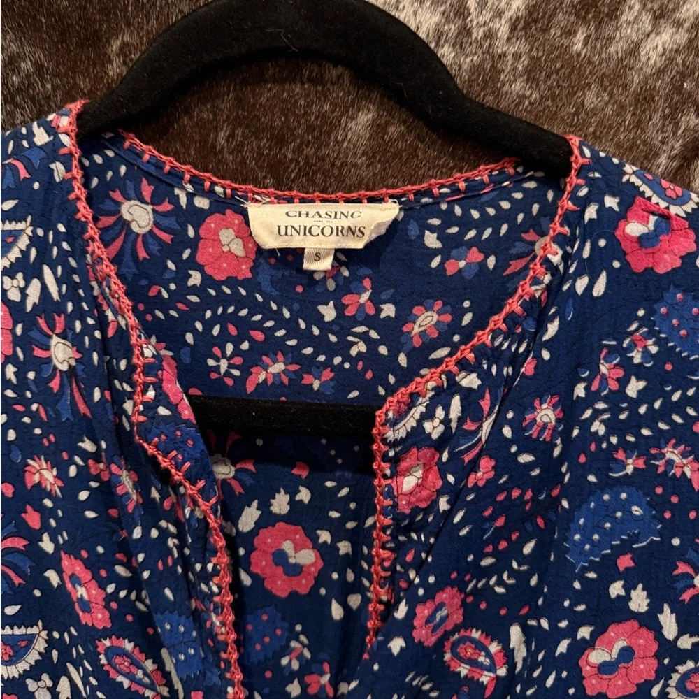 Chasing Unicorns - Dream On Ruffle Maxi Dress. Blue and Pink. Small. - Picture 3 of 10